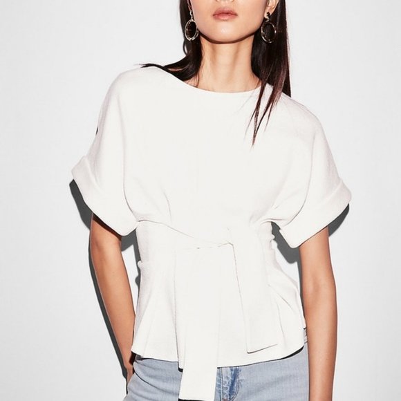 Express White Tie-Waist Oversized Top Size XS - Picture 11 of 12